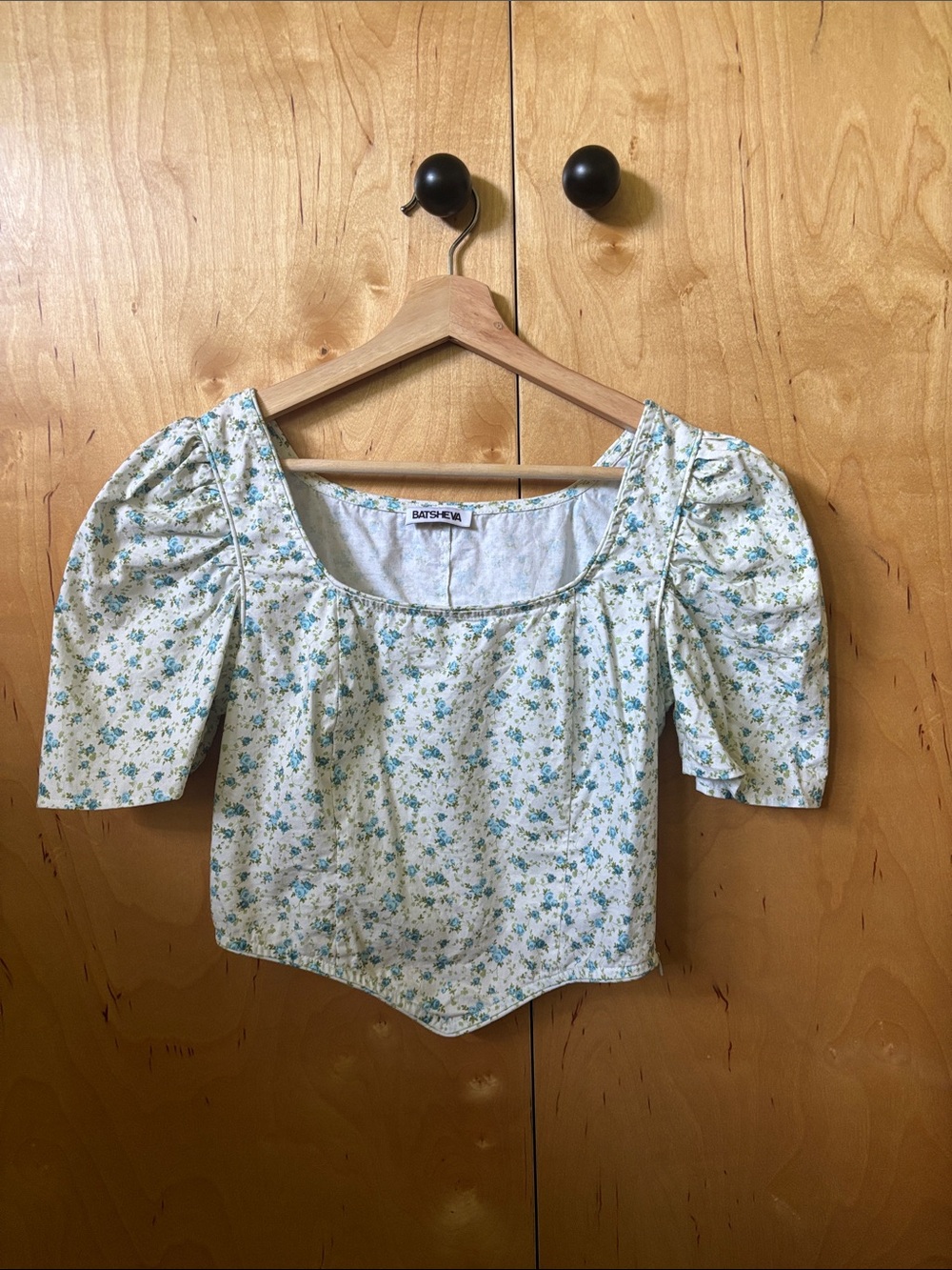 Batsheva Dirndl Floral Puff-Sleeve Crop Top